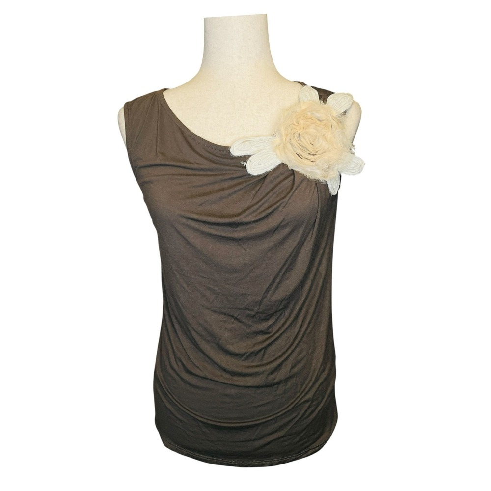 Piacere Di Piu Tank Top Womens Medium Brown Draped 3D Flower Corsage Romantic